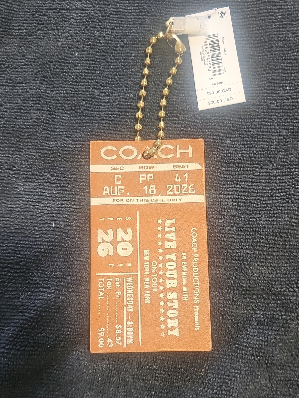 Coach Leather Ticket Tag Keychain in Brown